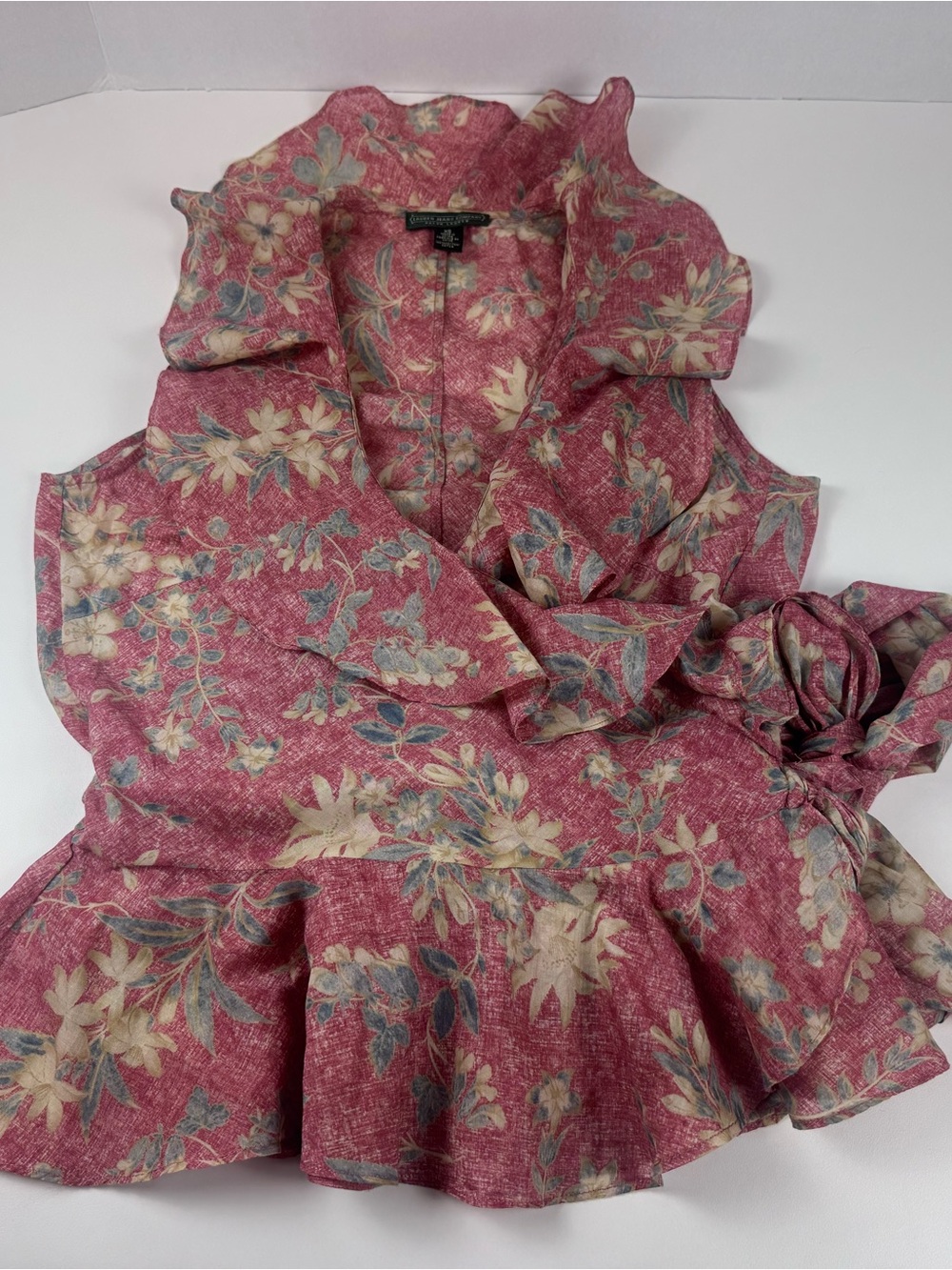 Vintage Lauren Ralph Lauren Floral Ruffle Wrap Tie Blouse XS - Picture 5 of 10